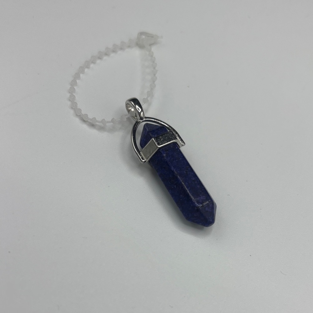Lapis Blue Point Pendant Necklace with Sterling Silver  Cap